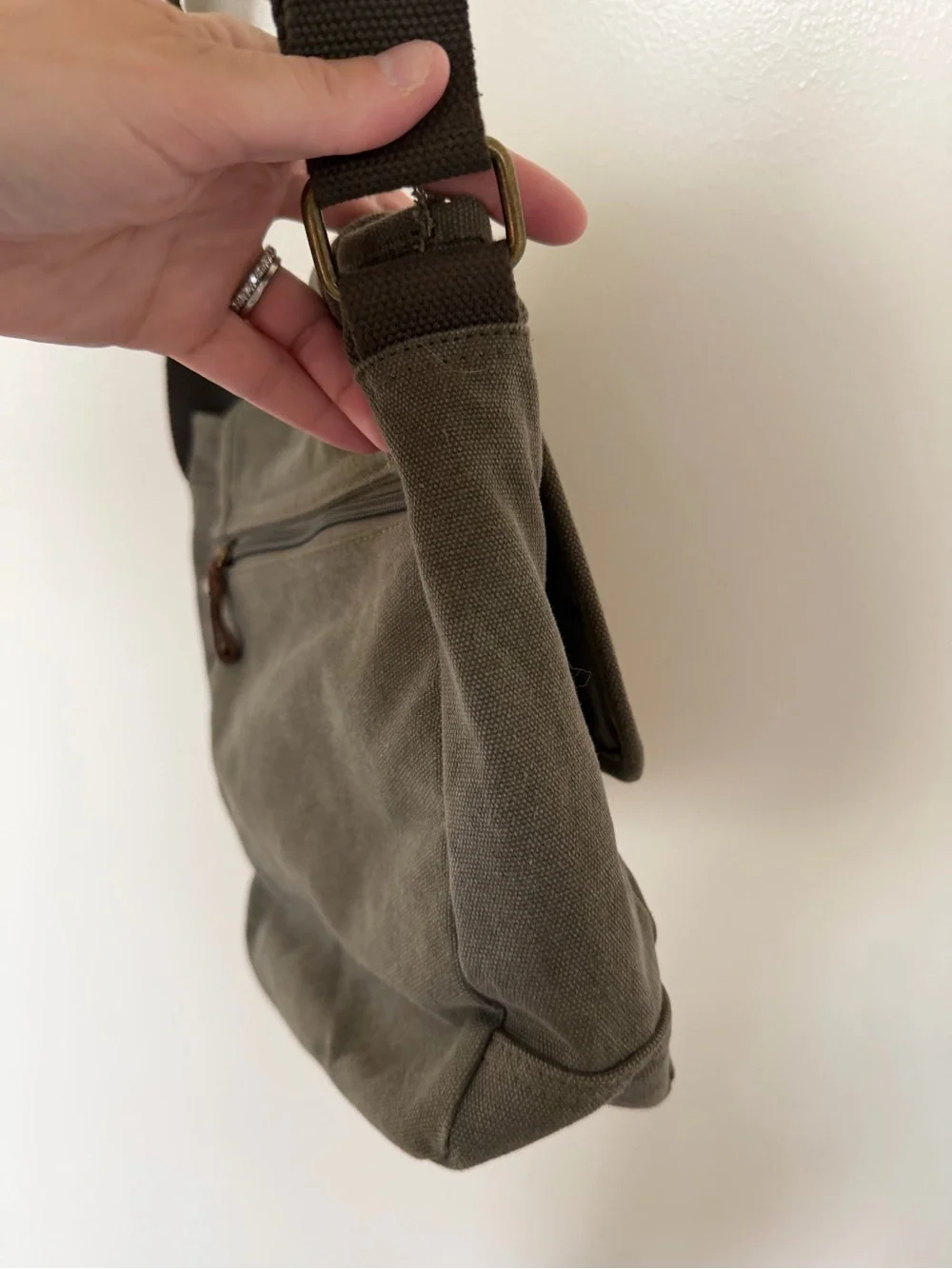 TOPWOLF Faded Olive Green Canvas Satchel Messenger Crossbody Bag